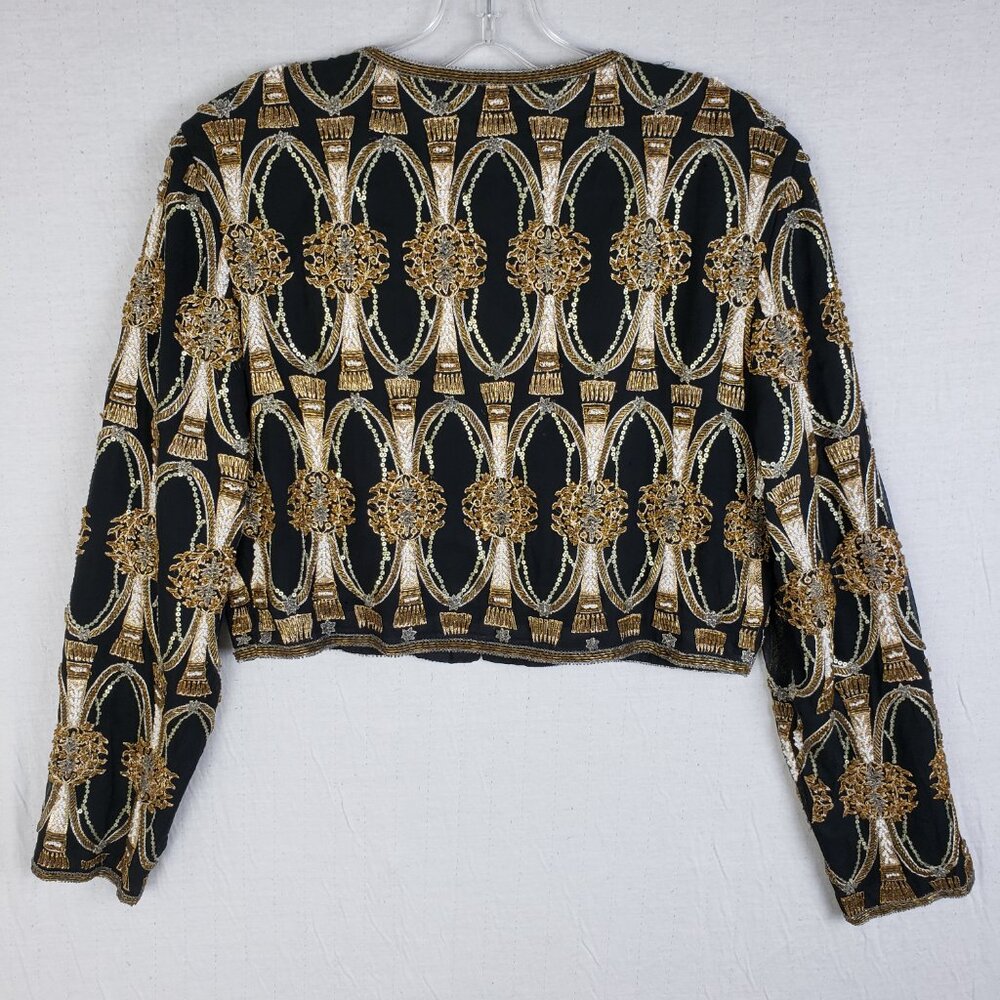 Vintage A.J.BARI Silk Jacket Blazer Beaded Sequined Bohemian size S Baroque Boho - Picture 9 of 15